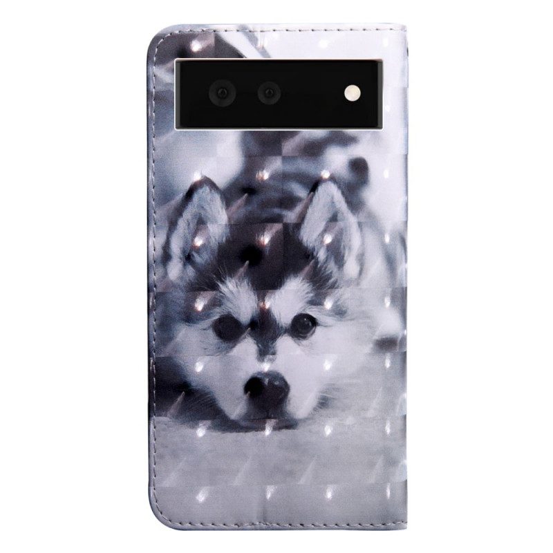 Folio Cover Google Pixel 6 Cane In Bianco E Nero