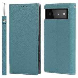 Folio Cover Google Pixel 6 Custodia in pelle Cinturino In Vera Pelle Di Litchi