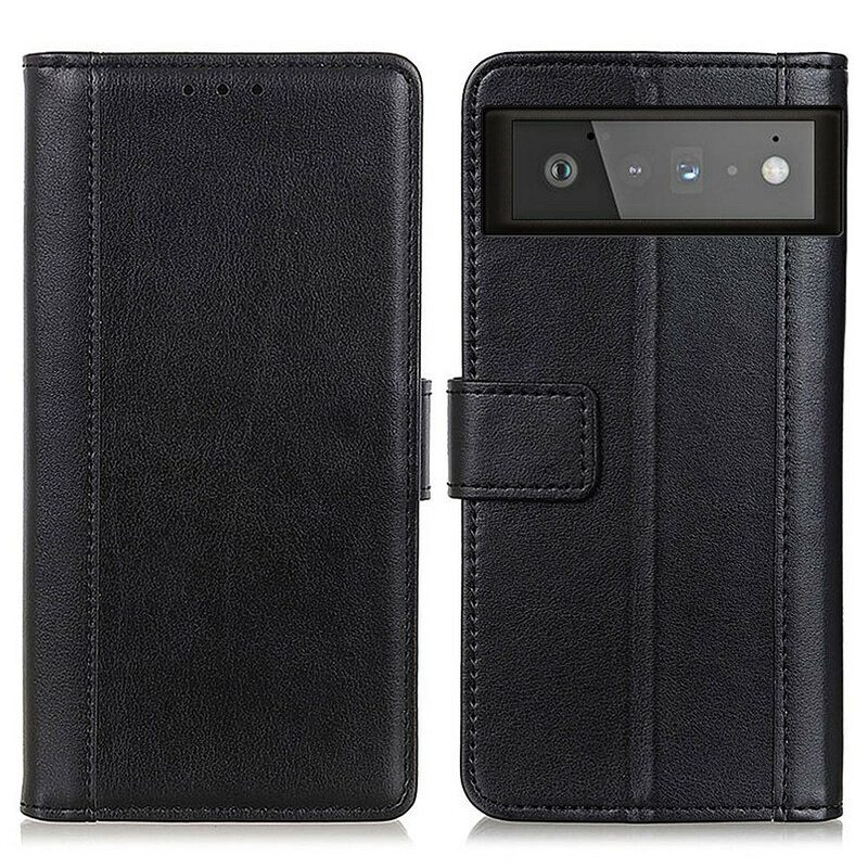 Folio Cover Google Pixel 6 Custodia in pelle Classica Crosta Di Pelle Litchi