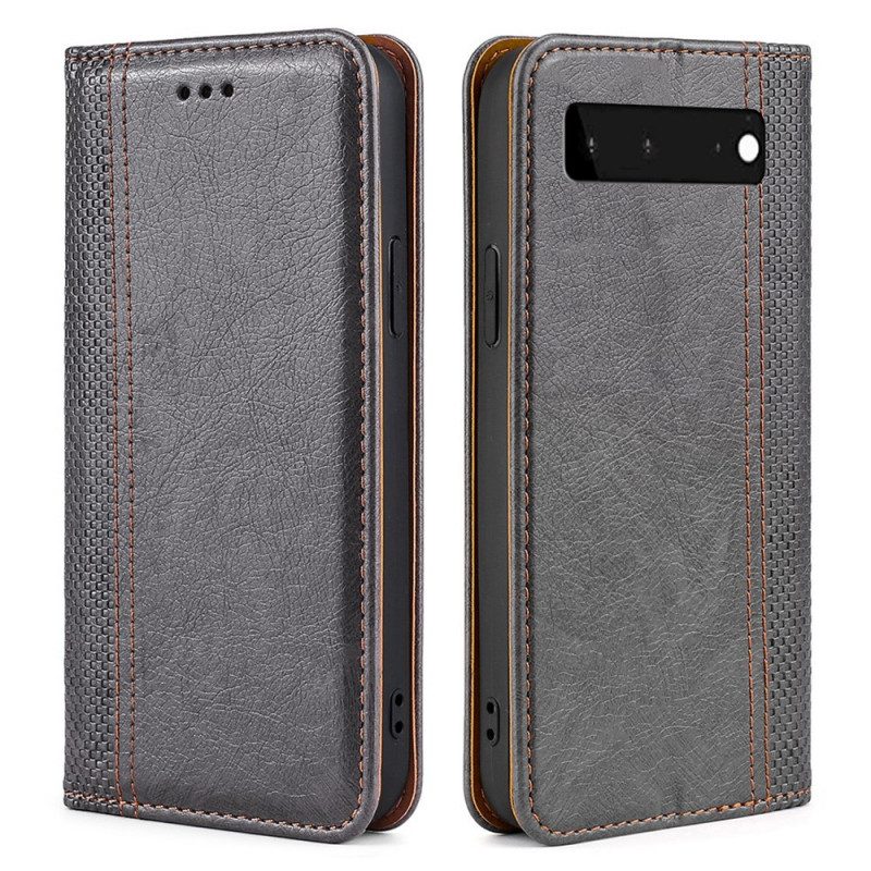 Folio Cover Google Pixel 6 Custodia in pelle Cuciture In Pelle Crosta Litchi