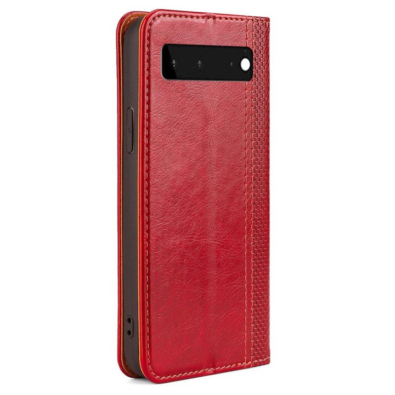 Folio Cover Google Pixel 6 Custodia in pelle Cuciture In Pelle Crosta Litchi