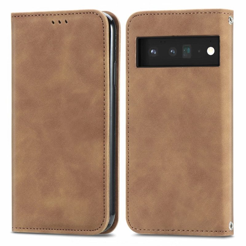 Folio Cover Google Pixel 6 Custodia in pelle Design Vintage Skin-touch