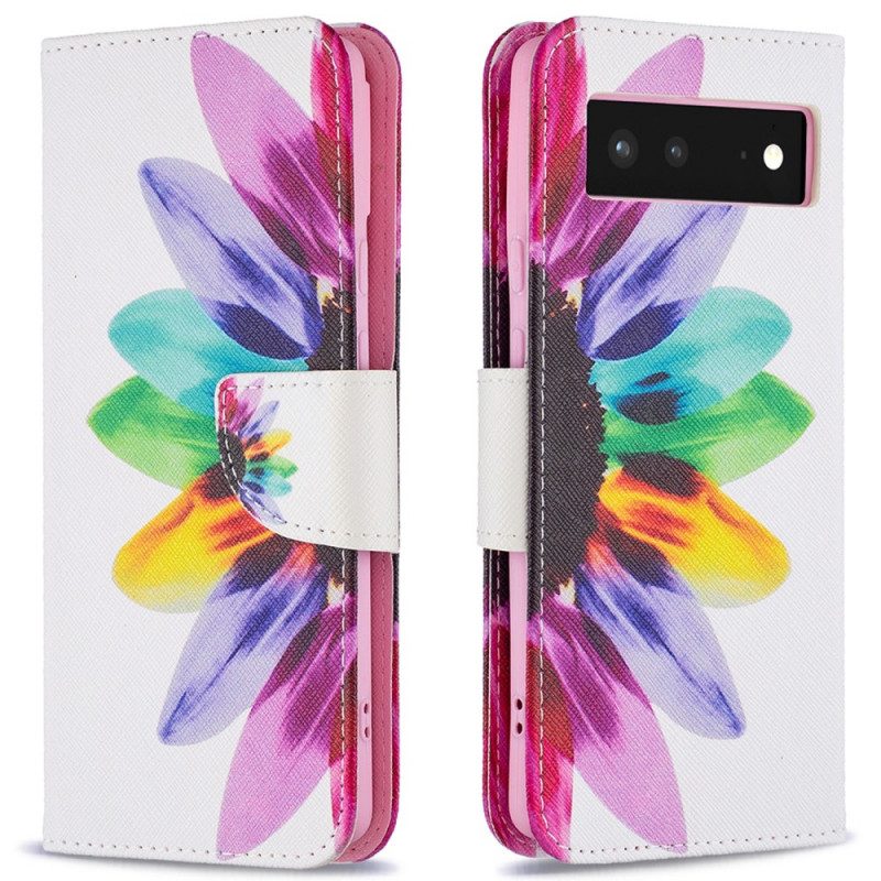 Folio Cover Google Pixel 6 Custodia in pelle Fiore Dell'acquerello