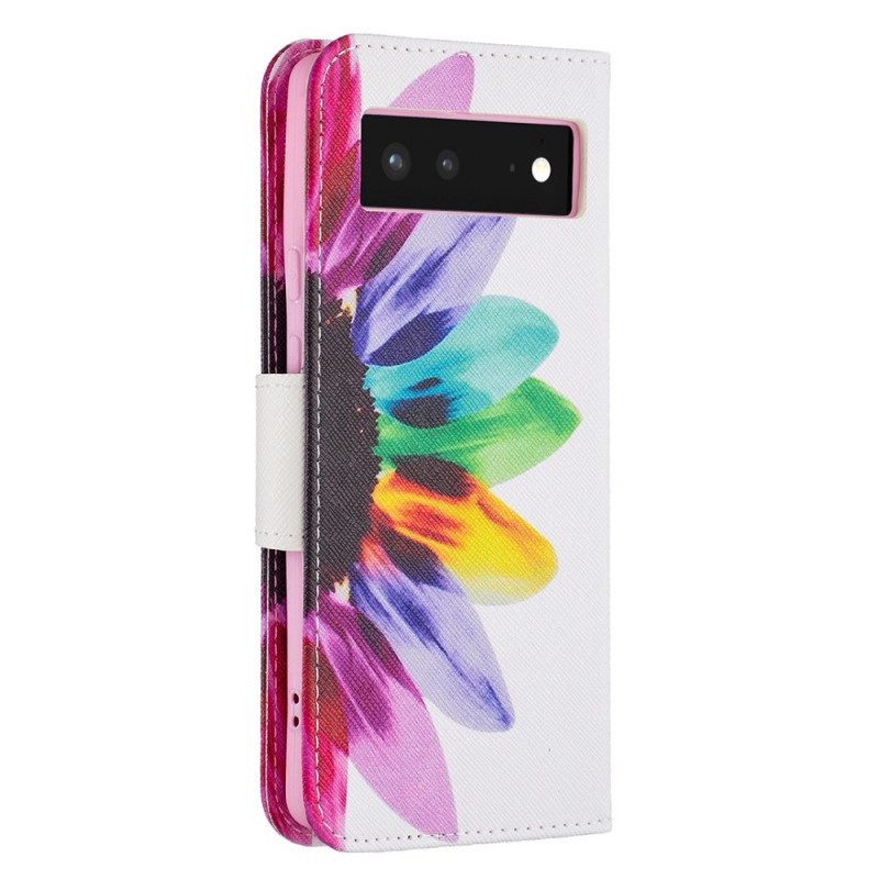 Folio Cover Google Pixel 6 Custodia in pelle Fiore Dell'acquerello