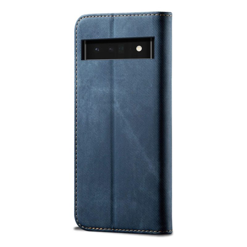 Folio Cover Google Pixel 6 Custodia in pelle Tessuto Denim