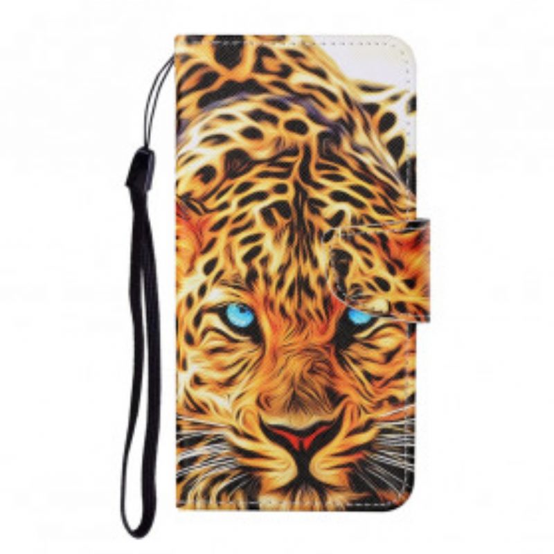 Custodia in pelle Oppo A15 Tigre Con Cordino