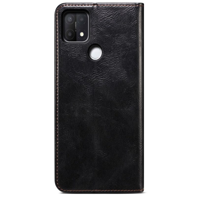 Folio Cover Oppo A15 Custodia in pelle Ecopelle Cerata