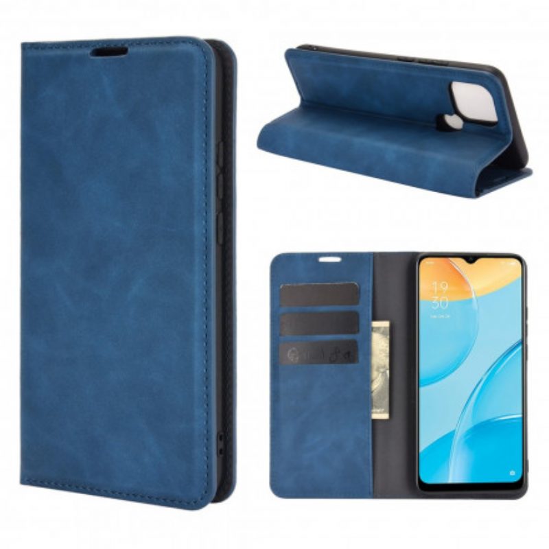 Folio Cover Oppo A15 Custodia in pelle Effetto Pelle Morbida Seta