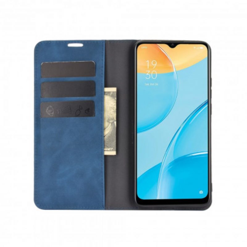 Folio Cover Oppo A15 Custodia in pelle Effetto Pelle Morbida Seta