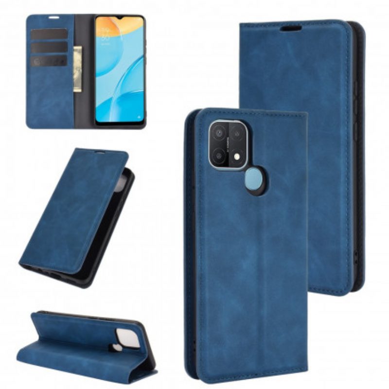 Folio Cover Oppo A15 Custodia in pelle Effetto Pelle Morbida Seta