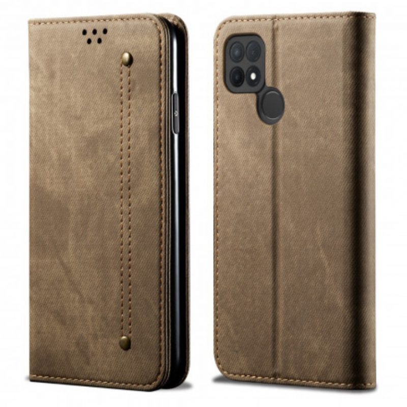 Folio Cover Oppo A15 Custodia in pelle Trama Di Jeans In Ecopelle