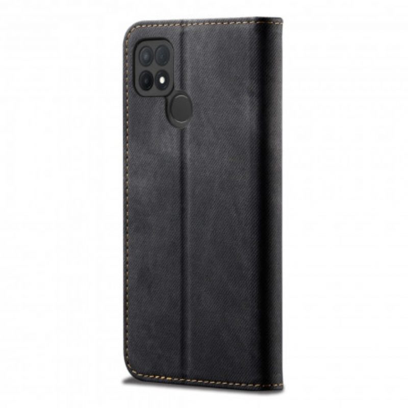 Folio Cover Oppo A15 Custodia in pelle Trama Di Jeans In Ecopelle