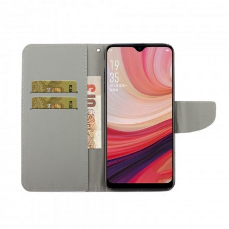 Folio Cover Oppo A15 Marmo Con Cordino