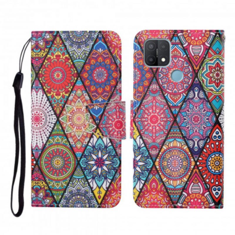 Folio Cover Oppo A15 Patchwork Con Cordino