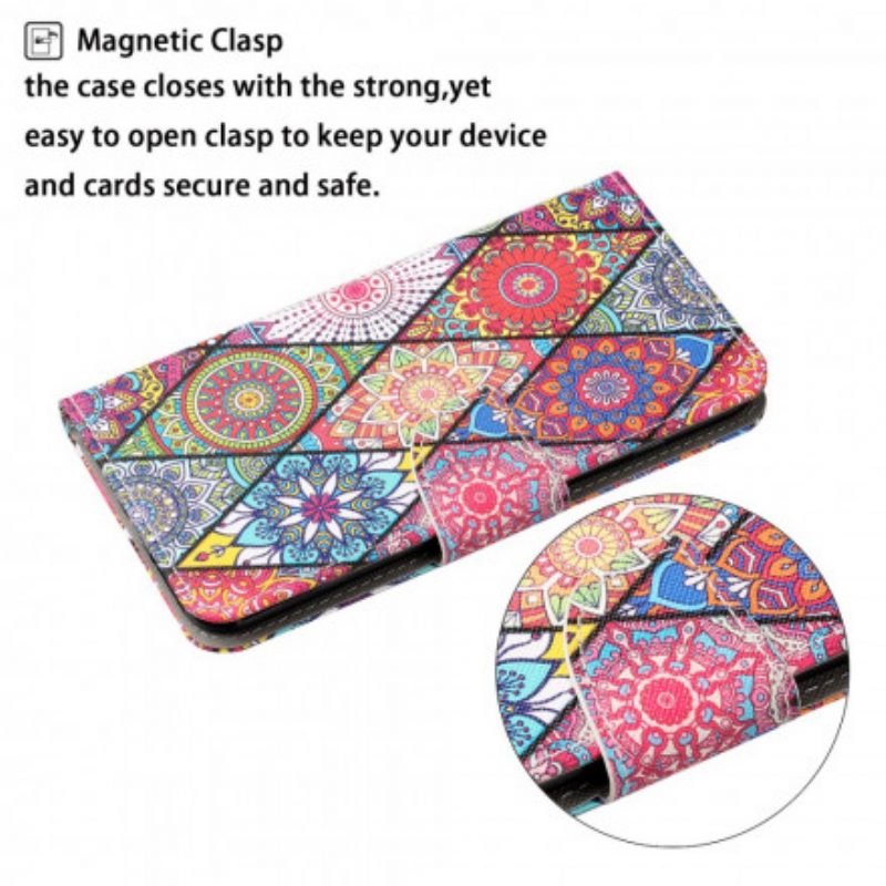 Folio Cover Oppo A15 Patchwork Con Cordino