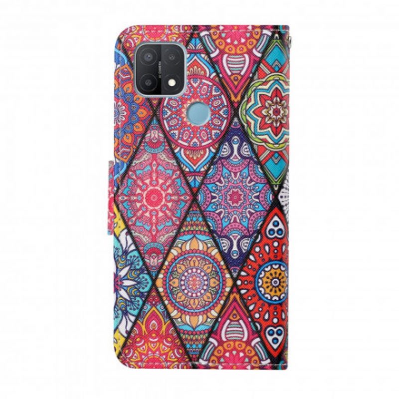 Folio Cover Oppo A15 Patchwork Con Cordino