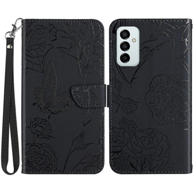 Custodia A Portafoglio Samsung Galaxy M23 5G Farfalle Discrete E Cordino