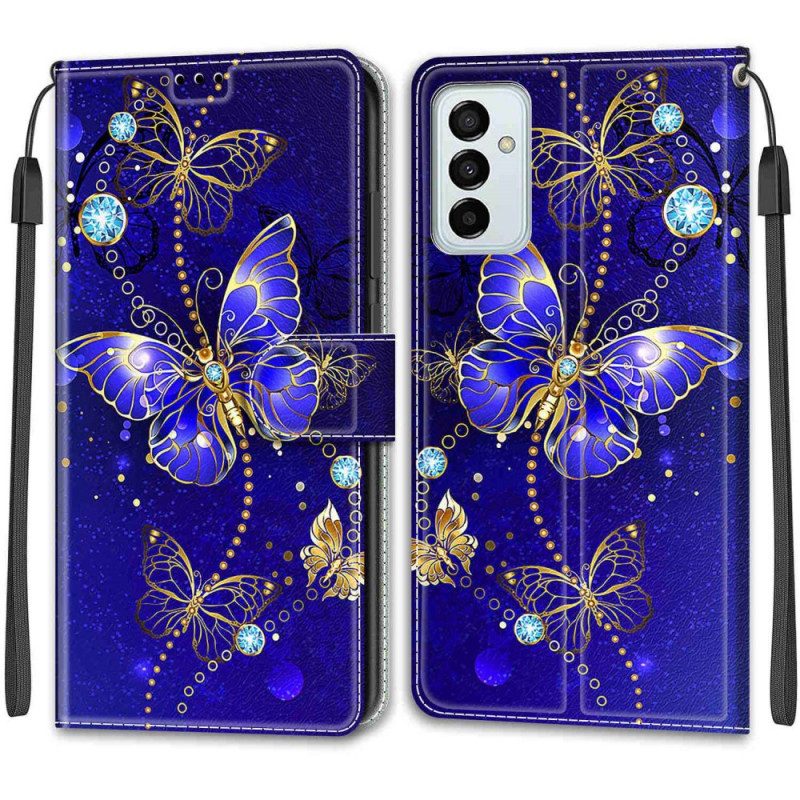 Custodia in pelle Samsung Galaxy M23 5G Cinturino Farfalle Ventaglio