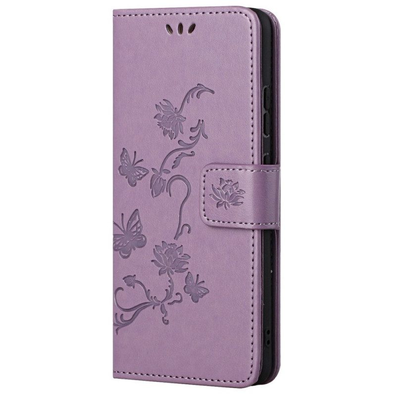 Custodia in pelle Samsung Galaxy M23 5G Cinturino Fiori