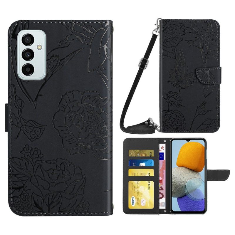 Custodia in pelle Samsung Galaxy M23 5G Farfalle Discrete E Tracolla