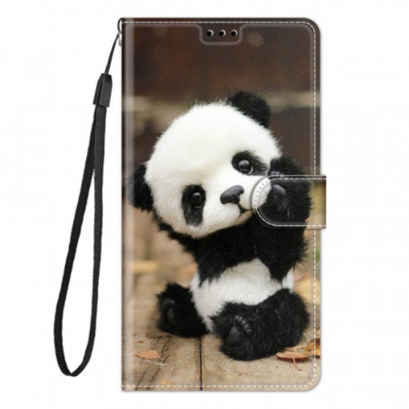 Custodia in pelle Samsung Galaxy M23 5G Piccolo Panda Con Cinturino