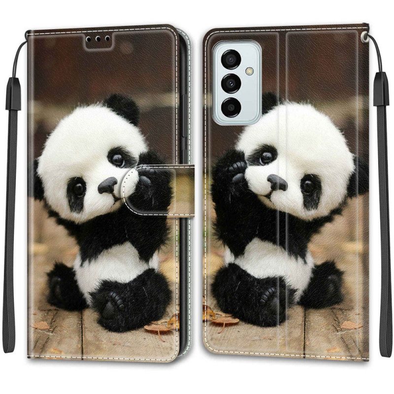 Custodia in pelle Samsung Galaxy M23 5G Piccolo Panda Con Cinturino