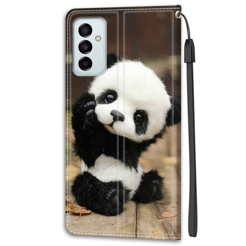 Custodia in pelle Samsung Galaxy M23 5G Piccolo Panda Con Cinturino