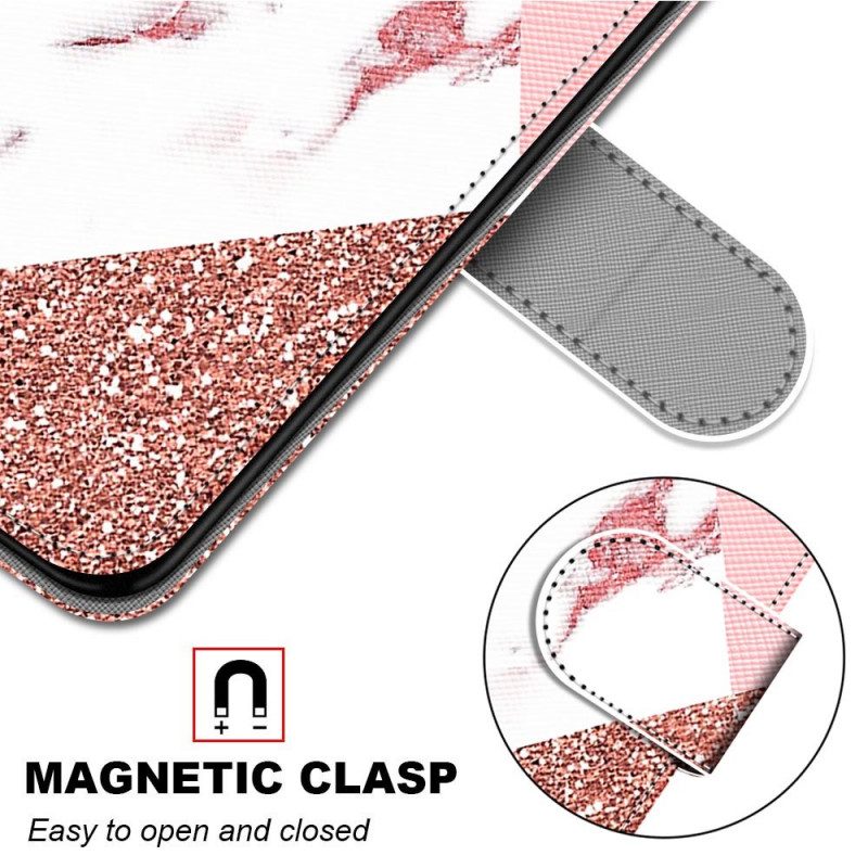 Custodia in pelle Samsung Galaxy M23 5G Triangolo In Marmo E Glitter