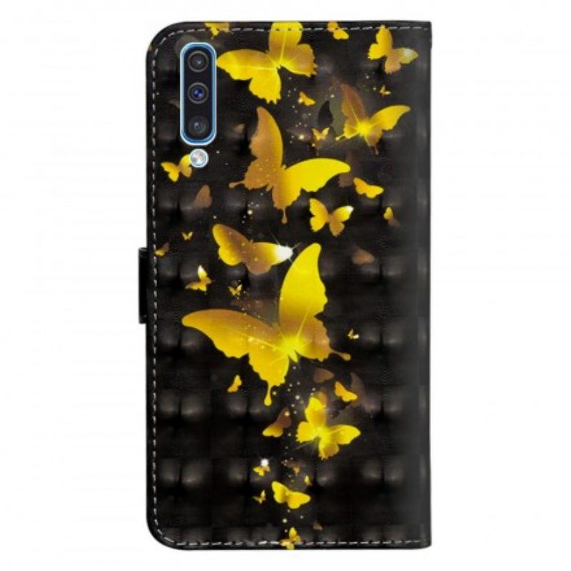 Custodia A Portafoglio Samsung Galaxy A70 Farfalle Gialle