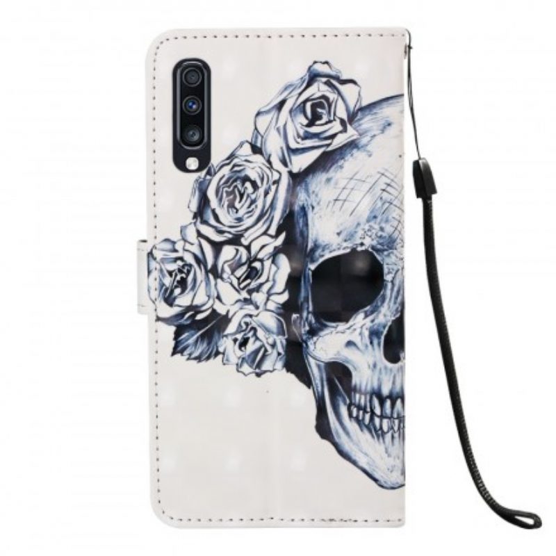 Custodia A Portafoglio Samsung Galaxy A70 Teschio Fiorito