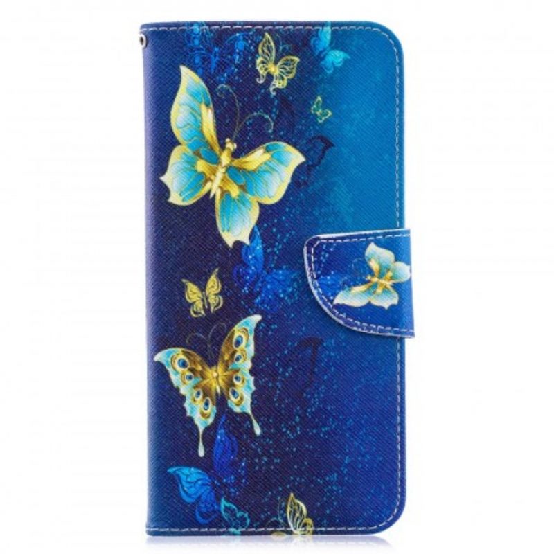 Custodia in pelle Samsung Galaxy A70 Farfalle Dorate