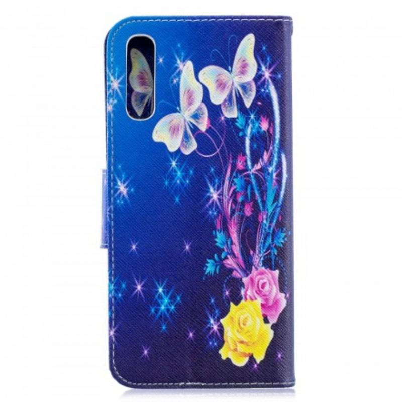 Custodia in pelle Samsung Galaxy A70 Farfalle Dorate