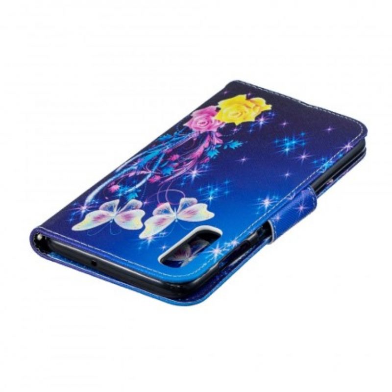 Custodia in pelle Samsung Galaxy A70 Farfalle Dorate