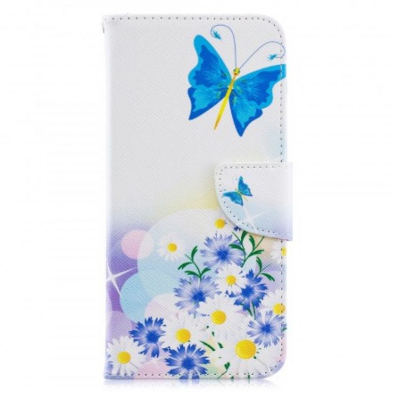 Custodia in pelle Samsung Galaxy A70 Farfalle E Fiori Dipinti