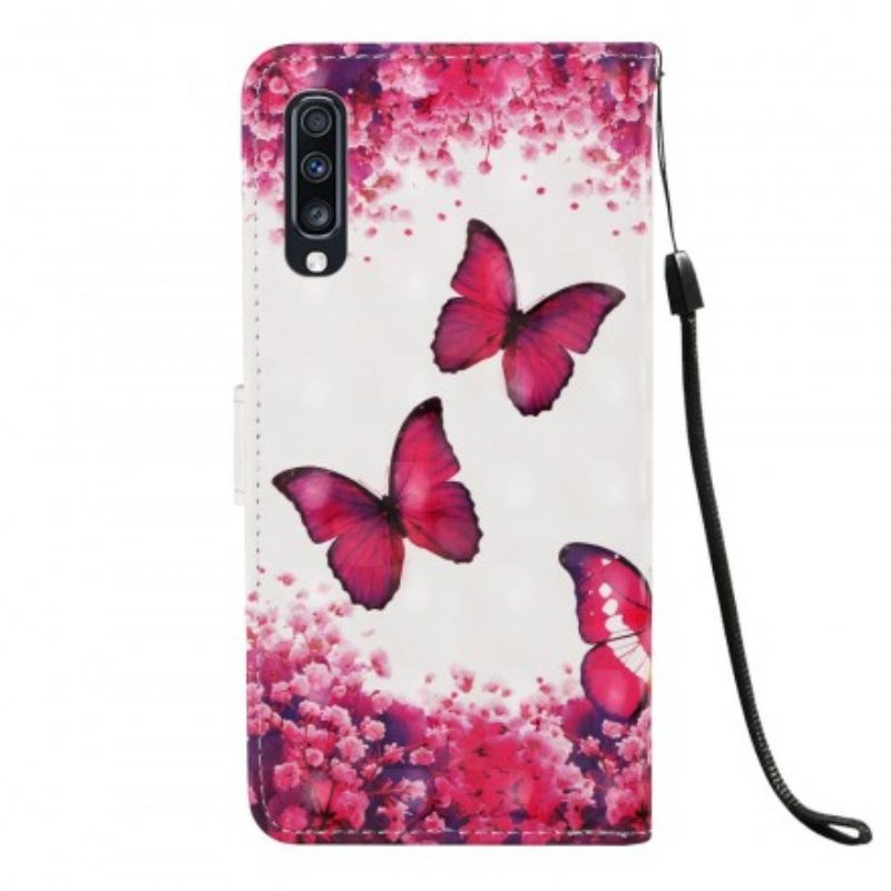 Custodia in pelle Samsung Galaxy A70 Farfalle Rosse