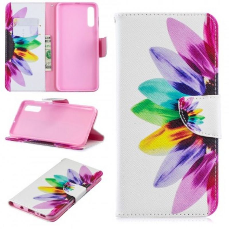 Custodia in pelle Samsung Galaxy A70 Fiore Dell'acquerello