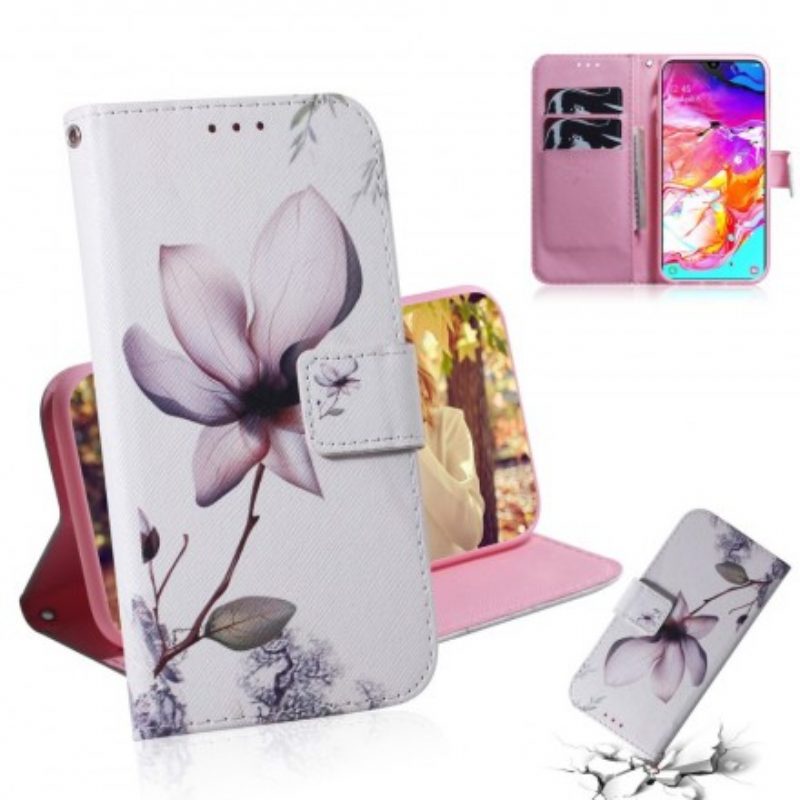 Custodia in pelle Samsung Galaxy A70 Fiore Rosa Polveroso