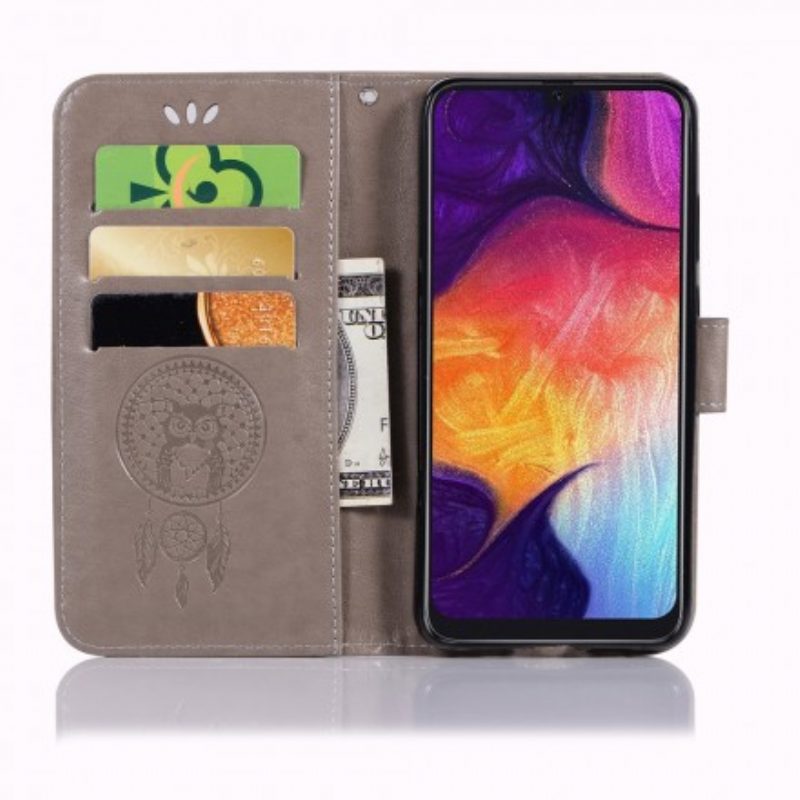 Custodia in pelle Samsung Galaxy A70 Gufo Acchiappasogni Effetto Pelle