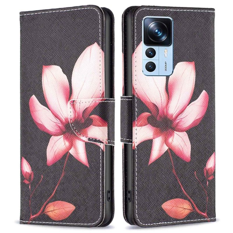 Custodia in pelle Xiaomi 12T / 12T Pro Fiore Rosa