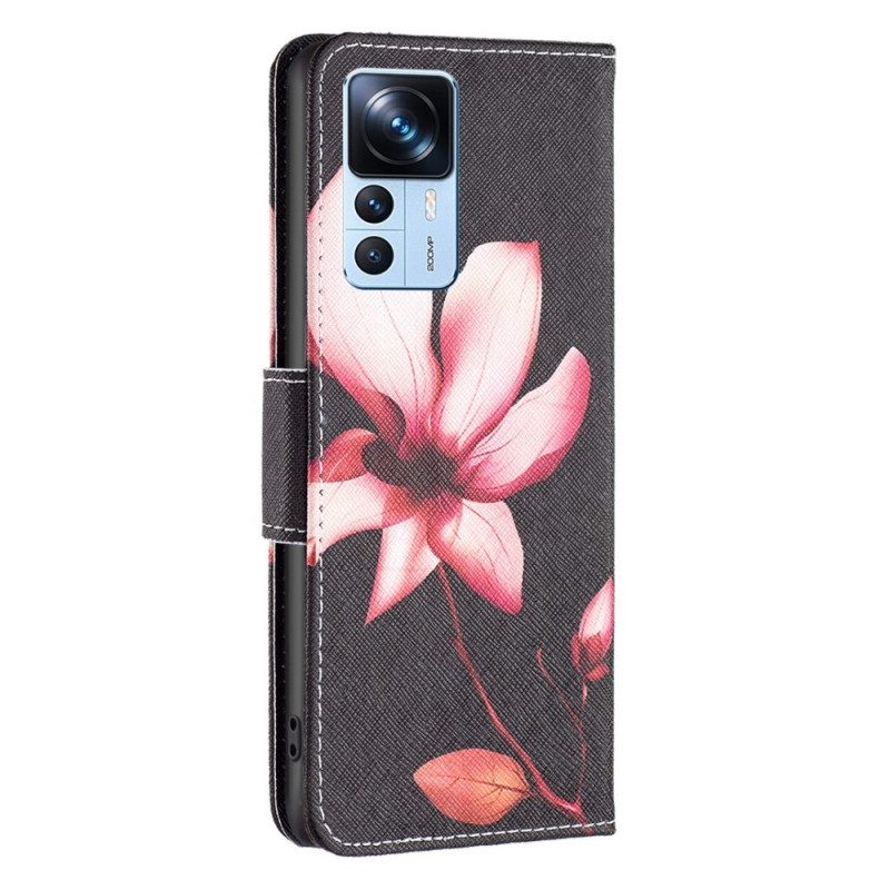 Custodia in pelle Xiaomi 12T / 12T Pro Fiore Rosa