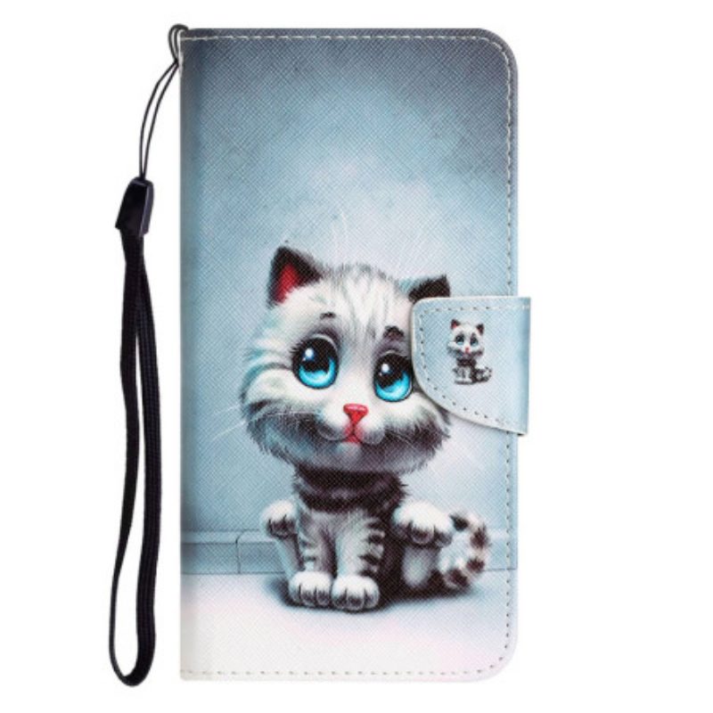 Custodia in pelle Xiaomi 12T / 12T Pro Gatto Dagli Occhi Azzurri Strappy