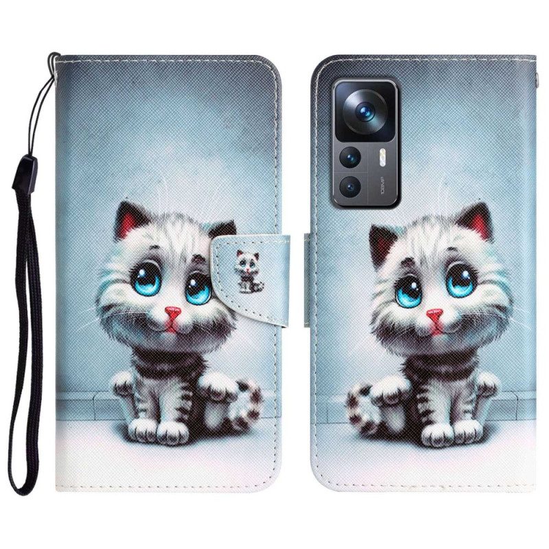 Custodia in pelle Xiaomi 12T / 12T Pro Gatto Dagli Occhi Azzurri Strappy