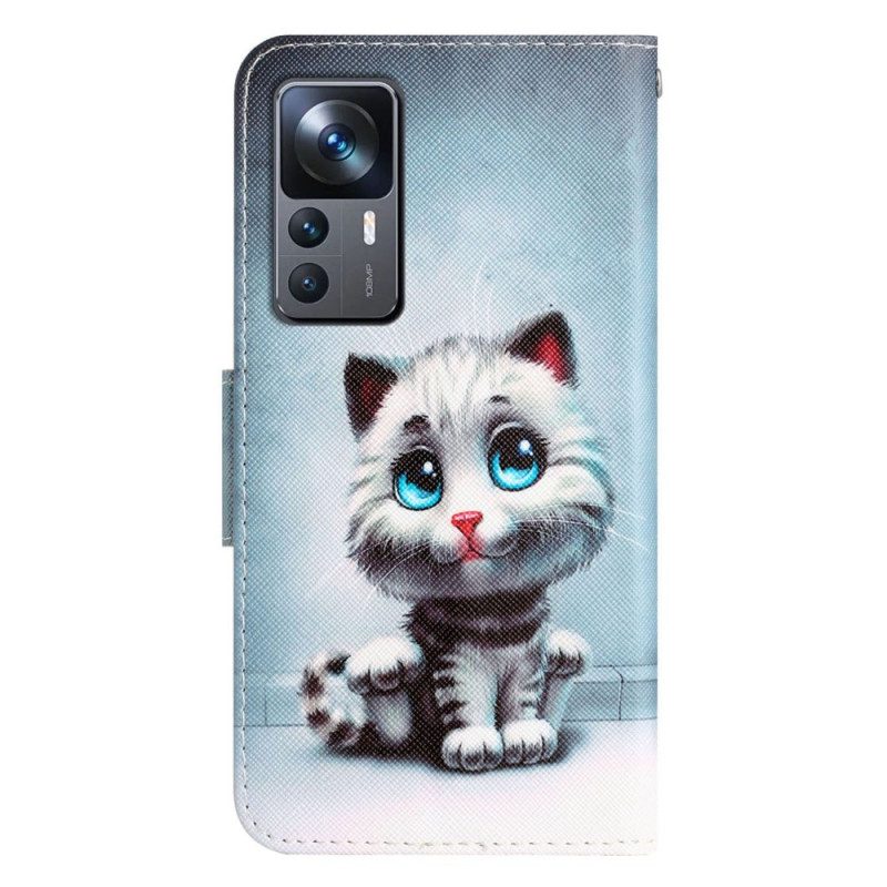 Custodia in pelle Xiaomi 12T / 12T Pro Gatto Dagli Occhi Azzurri Strappy