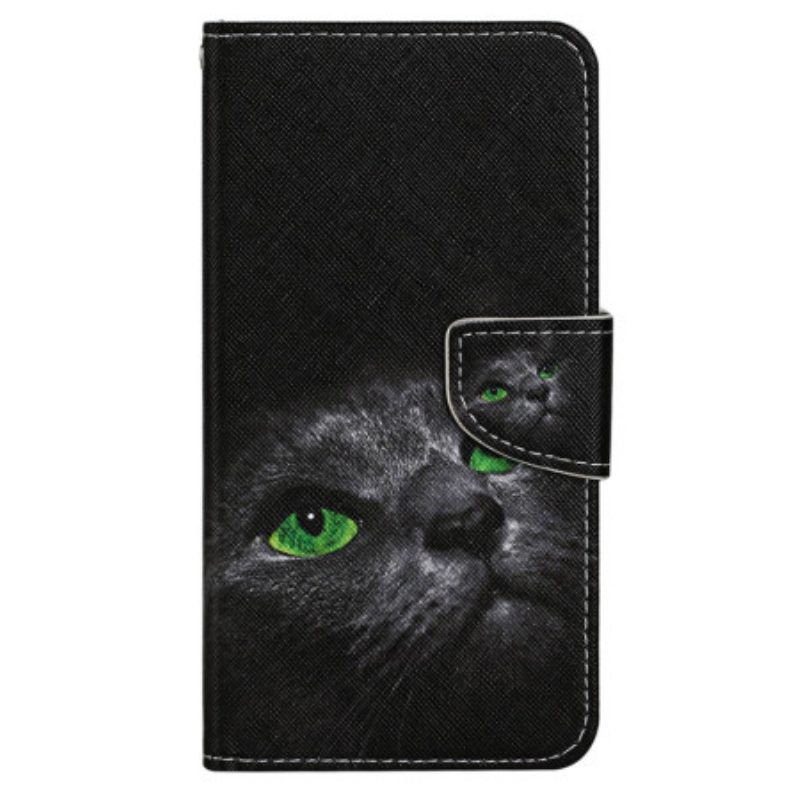 Custodia in pelle Xiaomi 12T / 12T Pro Gatto Dagli Occhi Verdi In Cinturino