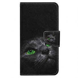 Custodia in pelle Xiaomi 12T / 12T Pro Gatto Dagli Occhi Verdi In Cinturino