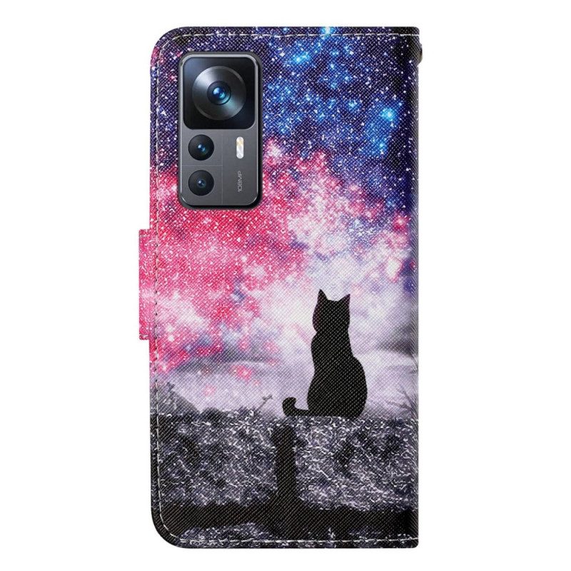 Custodia in pelle Xiaomi 12T / 12T Pro Gatto Lucernario Con Cinturino