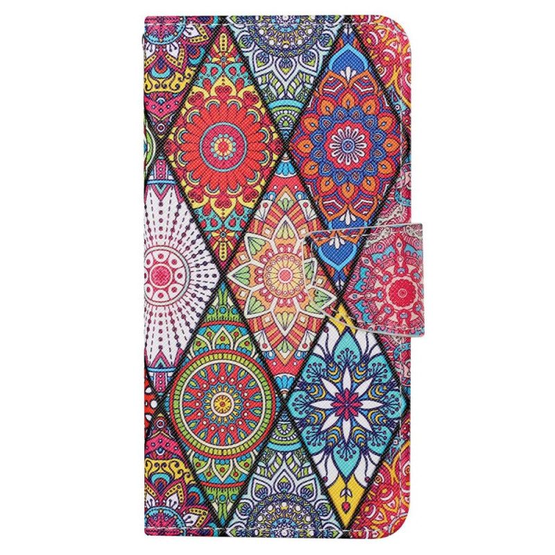 Custodia in pelle Xiaomi 12T / 12T Pro Patchwork Con Cordino