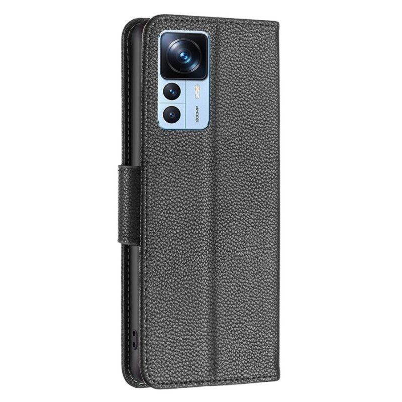 Folio Cover Xiaomi 12T / 12T Pro Strappy Litchi Stile In Pelle