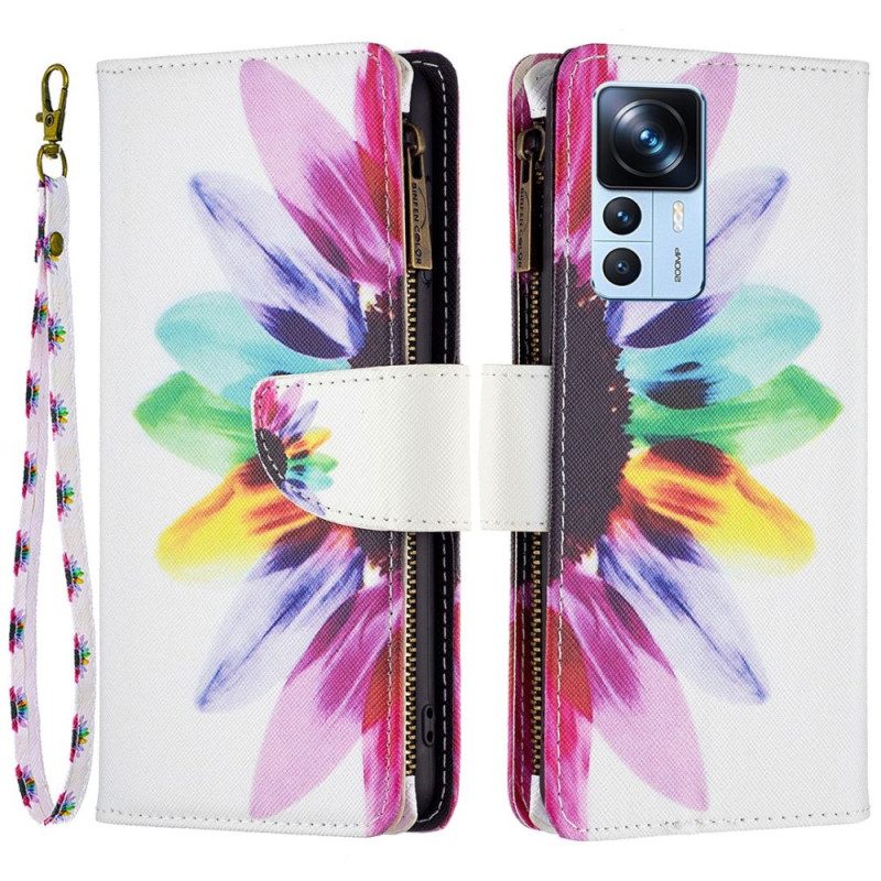 Folio Cover Xiaomi 12T / 12T Pro Tasca Con Zip A Fiore