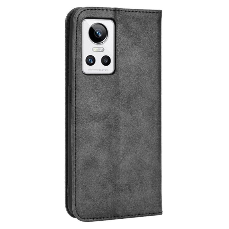 Folio Cover Realme GT Neo 3 Custodia in pelle Trama Retrò